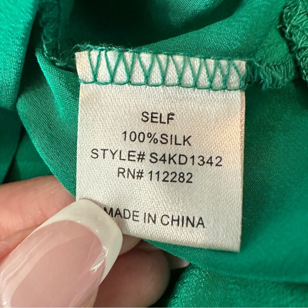 Anthropologie Greylin 100% Silk Emerald Green Ruffle Sleeveless Mini Dress M - Picture 14 of 16